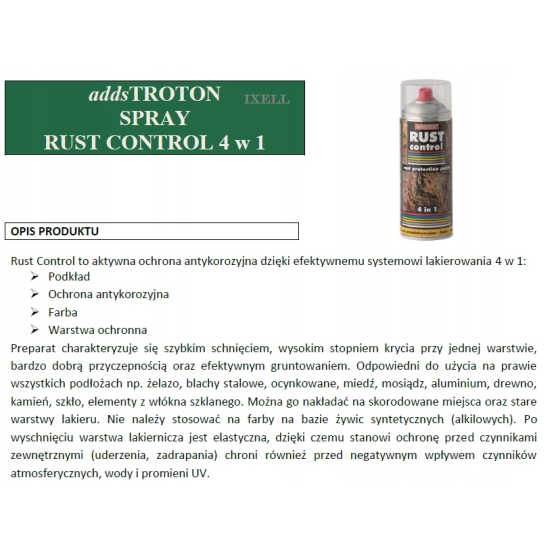 4w1 OCHRONA ANTYKOROZYJNA SREBRNY kolor spray aktywna ochrona TROTON 572