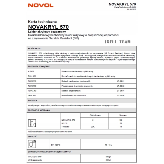 NOVOL MS 570 LAKIER BEZBARWNY odporny na zarysowania SR 1+0,5 litra 144