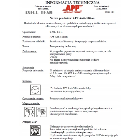 APP Anti Silikon Dodatek antysilikonowy 1,0 L neutralizuje zabrudzenia 298