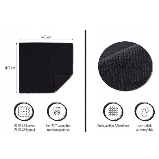 MIKROFIBRA CZARNA GRUBA 40x40 cm 350 gram 941