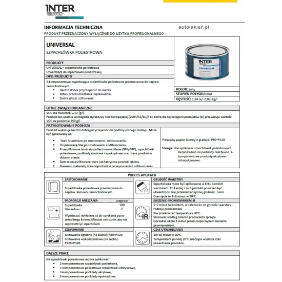 SZPACHLÓWKA UNIWERSALNA 1,0 kg bardzo mocno wypełniająca TROTON 1933