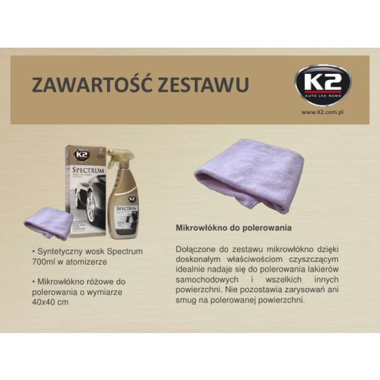 K2 SPECTRUM WOSK 700 ml + MIKROFIBRA wyostrza lustrzany połysk lakieru 979