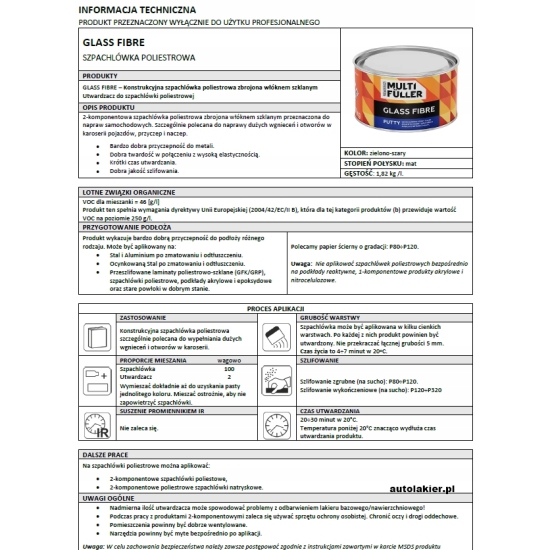 SZPACHLÓWKA MULTI FULLER Glass FIBRE 1,7 kg zbrojona włóknem szklanym 1939