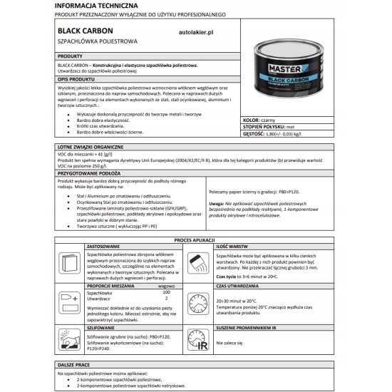 MASTER BLACK CARBON Z WŁÓKNEM WĘGLOWYM 1,8kg na duże wypełnienia Troton 343