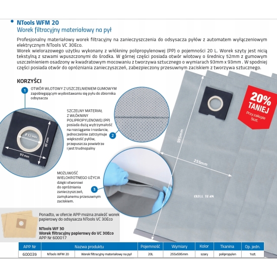 APP WF30 WOREK FILTRACYJNY PAPIEROWY do odkurzacza APP VC 30Eco 1szt 2021