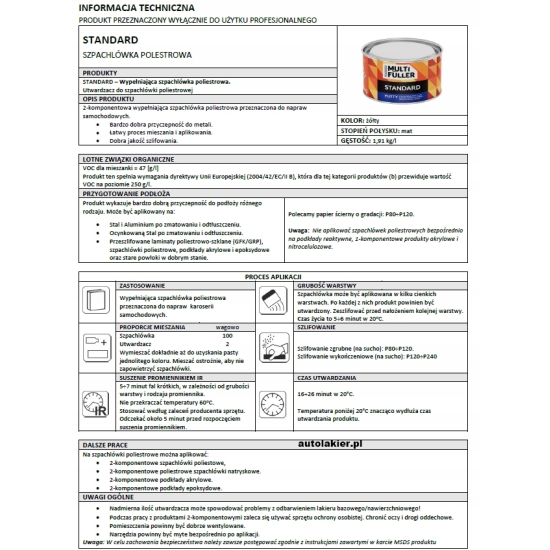 SZPACHLÓWKA MULTI FULLER Wypełniająca Standard 1,8 kg UNIWERSALNA 1027