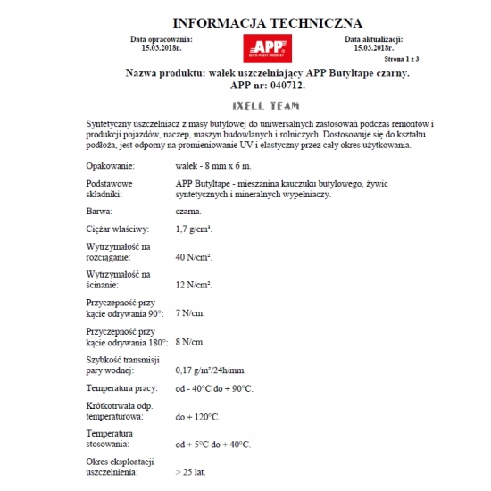 APP Taśma uszczelniająca BUTYLOWA 8mm x 6m najlepsza jakość 1042