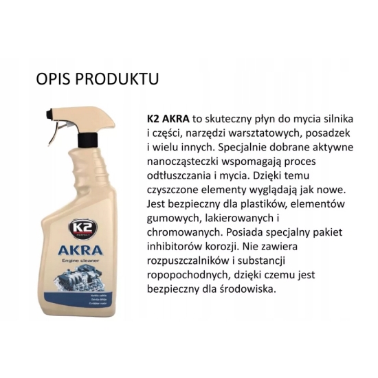 K2 AKRA PŁYN DO MYCIA SILNIKA części, posadzek, narzędzi poj. 750 ml 861