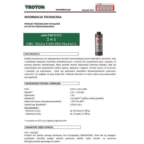 szary ŚRODEK OCHRONY KAROSERII + MASA NATRYSKOWA 2w1 1,25 kg TROTON 1290