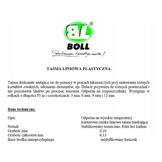 BOLL 6 mm TAŚMA LINIOWA PLASTYCZNA 55 metrów ODPORNA NA ROZPUSZCZALNIK 1458