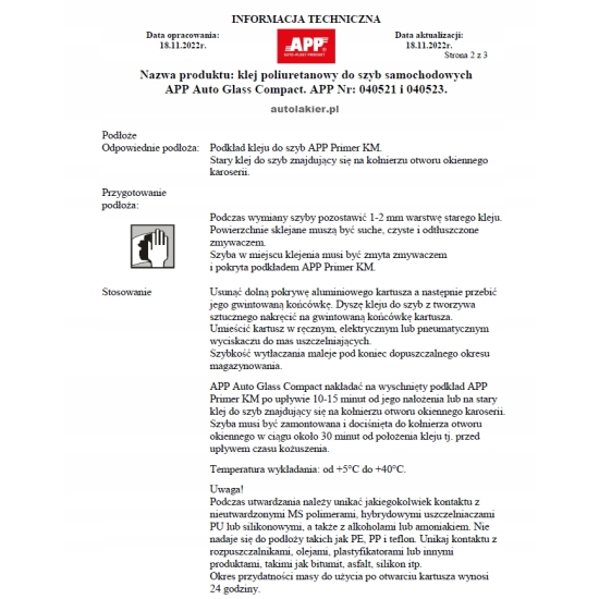 APP AUTO GLASS COMPACT Klej poliuretanowy do szyb samochodowych 310ml 82