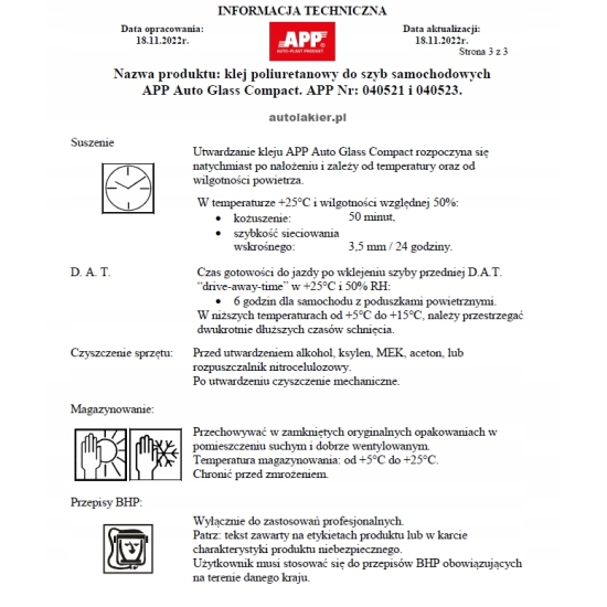 APP AUTO GLASS COMPACT Klej poliuretanowy do szyb samochodowych 310ml 82