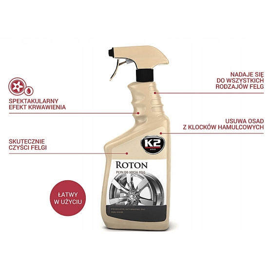 K2 ROTON ŚRODEK DO MYCIA FELG CZERWONA krwara FELGA 700ml 1260