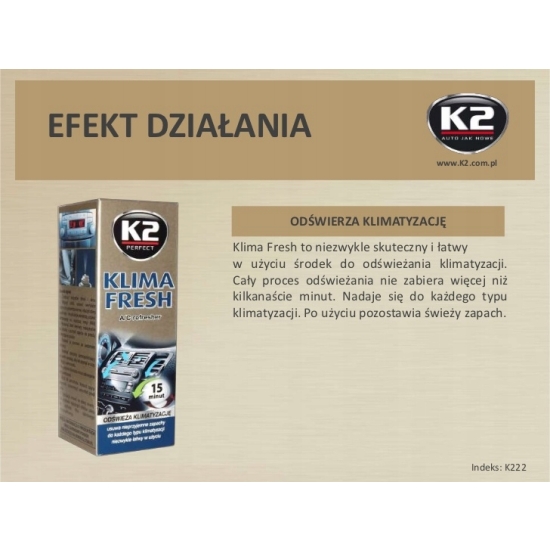 K2 KLIMA FRESH Odświeżacz klimatyzacji nabój 150ml usuwa zaopachy 407