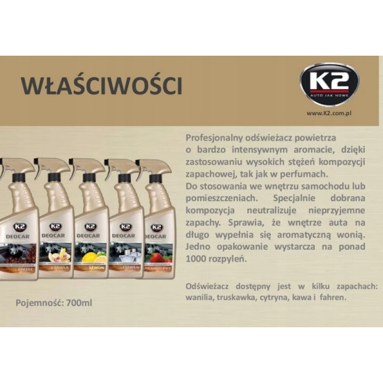 K2 DEOCAR WANILIA 700ml odświeżacz i neutralizator powietrza w jednym 428