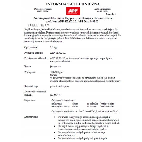 SEAL10 Masa uszczelniająca POŁĄCZENIA na pędzel jasnoszara 1kg APP 789