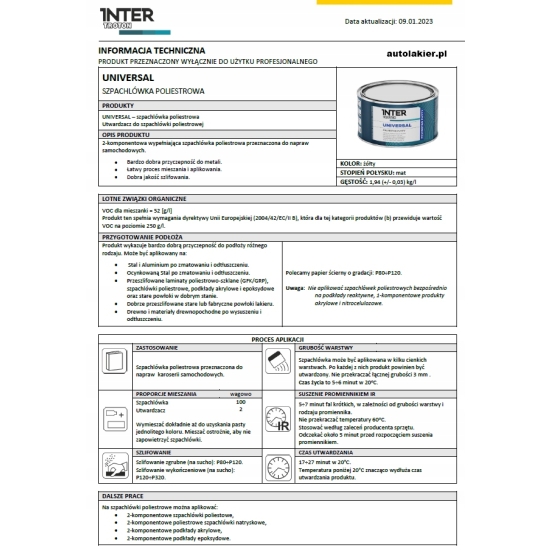 SZPACHLÓWKA UNIWERSALNA 1,9 kg bardzo mocno wypełniająca TROTON 497