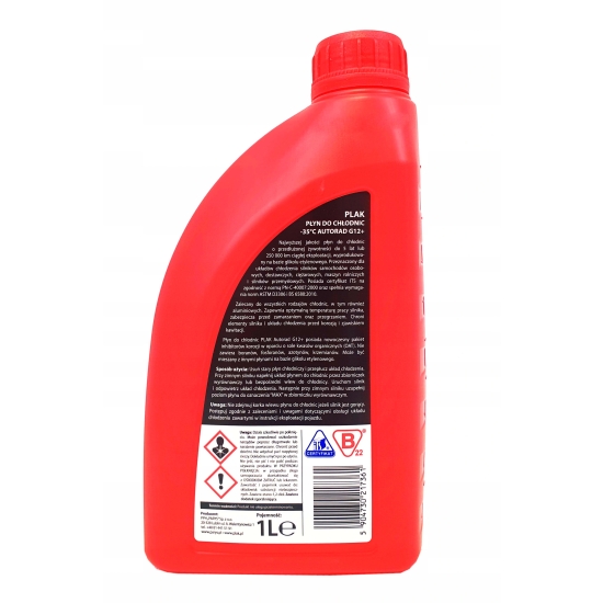 PLAK 1 L PLYN DO CHŁODNIC czerwony G12+ RED na dolewki 849