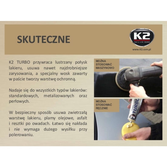 K2 TURBO 250g lekkościerna pasta Z APLIKATOREM polerująca woskująca 954
