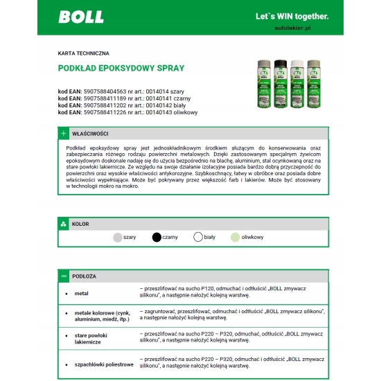 PODKŁAD EPOKSYDOWY kolor BIAŁY mokro-mokro SPRAY 500 ml BOLL 36