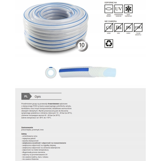 Wąż do powietrza zbrojony 8 mm x 13 metrów + szybkozłączka + opaski 40