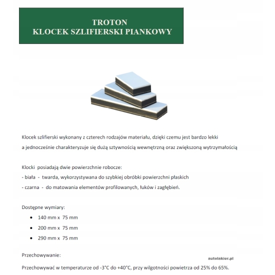 Klocek szlifierski dwustronny PIANKOWY ręczny 290 x 70 mm TROTON 1217