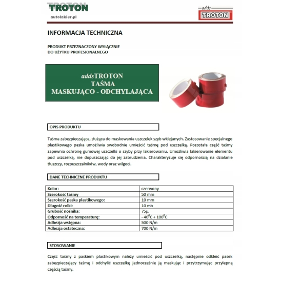Taśma maskująco-odchylająca TROTON do szyb 10 mm x 50 mm x 10 metrów 1075