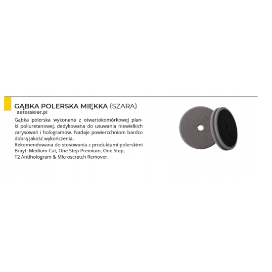 BRAYT GĄBKA szara MIĘKKA na rzep 150 x 25 mm polerowanie wykończeniowe 1083