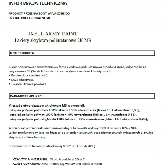 RAL 6031 MRP-078 PÓŁMAT akryl-poliuretan + utwardzacz ARMY PAINT 337