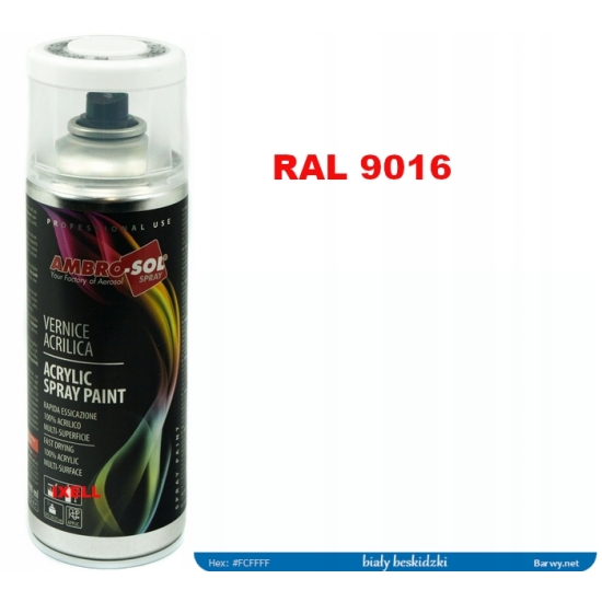 BIAŁY RAL 9016 POŁYSK SPRAY 400 ml profesjonal-line HQ AMBROSOL 1233