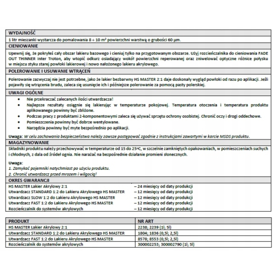5 + 2,5 litra LAKIER BEZBARWNY HS 2:1 New Formula MASTER TROTON 363