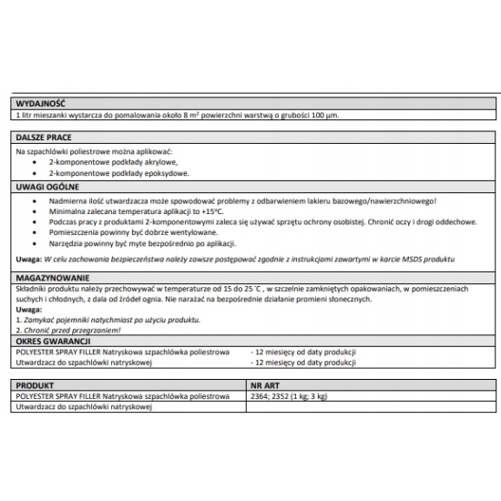Szpachlówka NATRYSKOWA POLIESTROWA wypełniająca rysy ubytki 10kg Troton 174