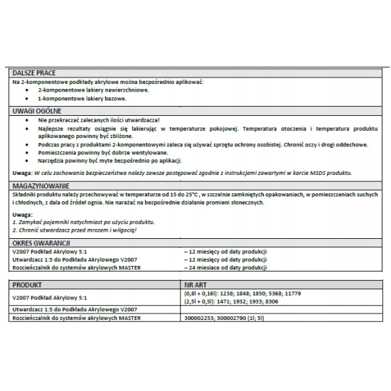 2,5+0,5 nr 1 PODKŁAD MASTER V2007 RAL 7040 szary WYPEŁNIAJĄCY 2185