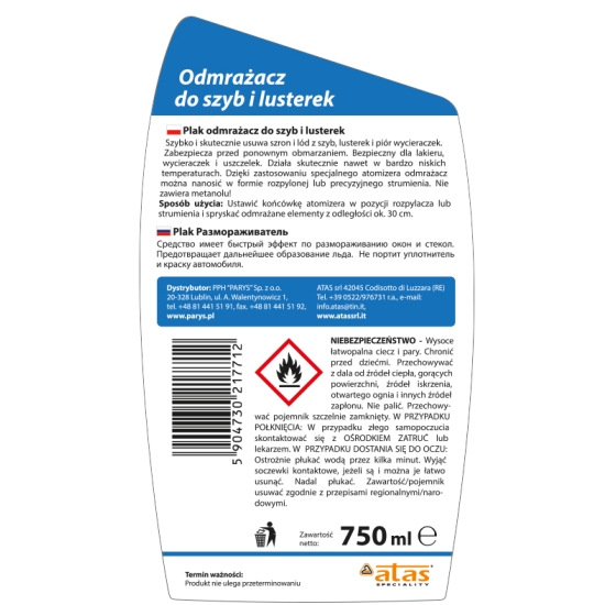 PLAK odmrażacz do szyb i luster 750ml atomizer - usuwa lód i szron 508