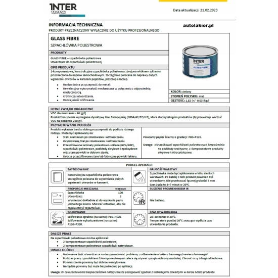 Szpachlówka zbrojona włóknem szklanym 1,0 kg Troton 764
