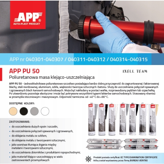 SZARY kolor APP PU50 Poliuretanowa masa klejąco-uszczelniająca 310 ml 38