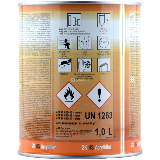 APP Podkład akrylowy BIAŁY 4:1 401 1 litr + utwardzacz 0,25 litra 2184