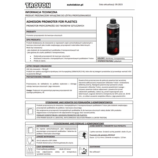 500ml promotor przyczepności PODKŁAD NA PLASTIK transparentny TROTON 455