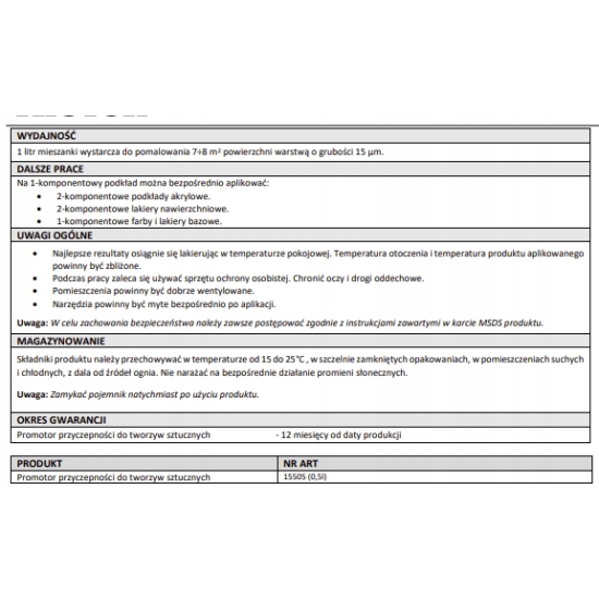 500ml promotor przyczepności PODKŁAD NA PLASTIK transparentny TROTON 455