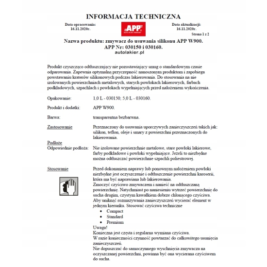 APP W900 ZMYWACZ odtłuszczacz DO USUWANIA SILIKONÓW przed lakierowaniem 787