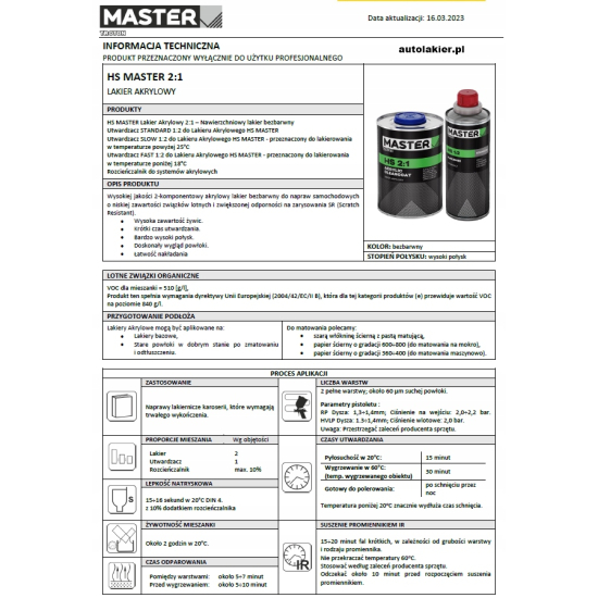 LAKIER BEZBARWNY HS 2:1 New Formula 1 + 0,5 litra MASTER TROTON 503