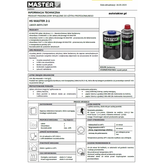 LAKIER BEZBARWNY HS 2:1 New Formula 1 + 0,5 litra MASTER TROTON 503