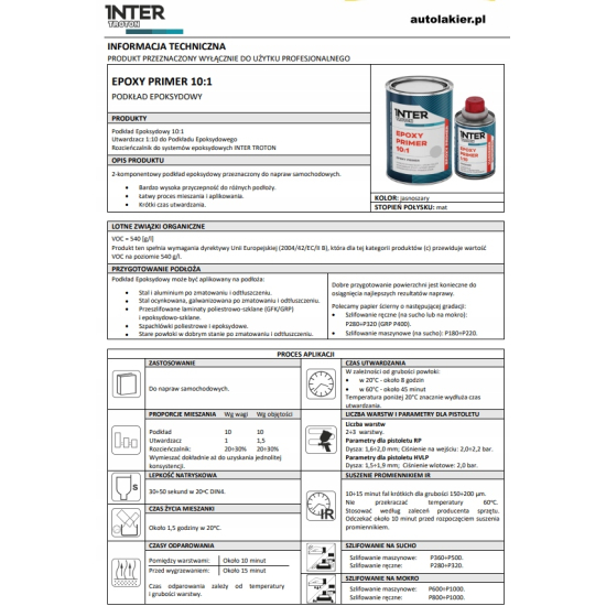 PODKŁAD EPOKSYDOWY ANTYKOROZYJNY + UTWARDZACZ 1 kg + 0,1 kg TROTON PRO 314