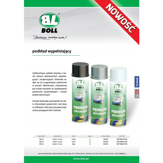 BOLL PODKŁAD MOCNO WYPEŁNIAJĄCY antykorozyjny kolor CZARNY 500ml SPRAY 1331