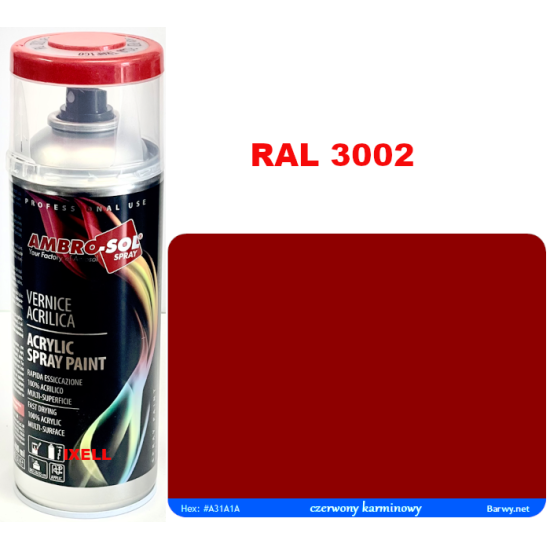 RAL 3002 LAKIER AKRYLOWY CZERWONY POŁYSK 400 ml spray AMBRO-SOL