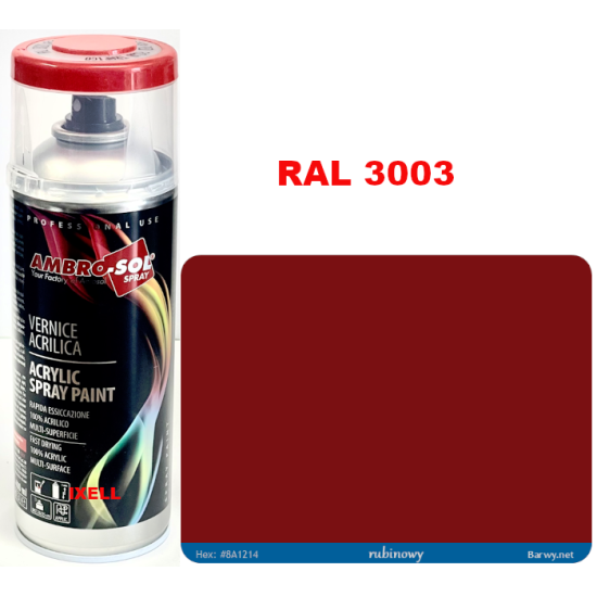 RAL 3003 LAKIER AKRYLOWY CZERWONY POŁYSK 400 ml spray AMBRO-SOL