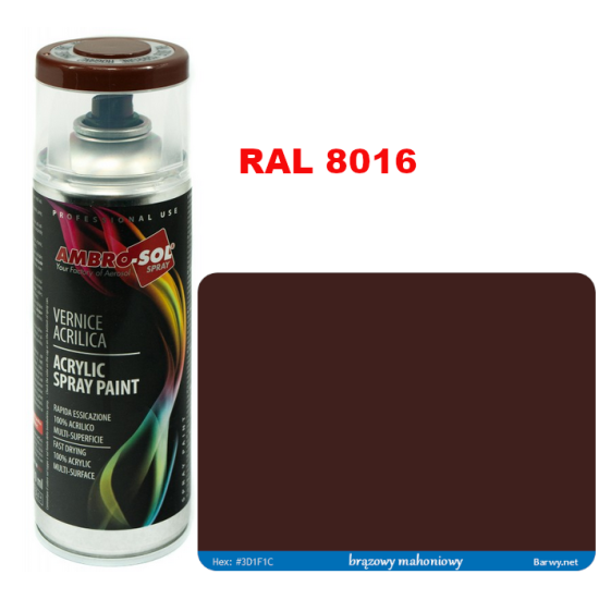 RAL 8016 LAKIER AKRYLOWY BRĄZOWY POŁYSK 400 ml spray AMBRO-SOL