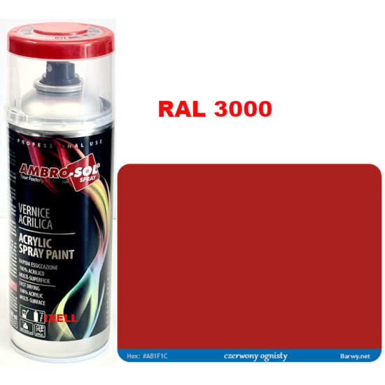 RAL 3000 LAKIER AKRYLOWY CZERWONY POŁYSK 400 ml spray AMBRO-SOL