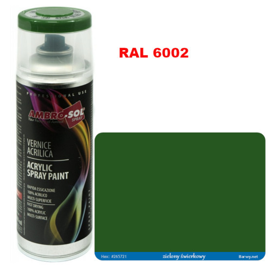 RAL 6002 LAKIER AKRYLOWY ZIELONY POŁYSK 400 ml spray AMBRO-SOL