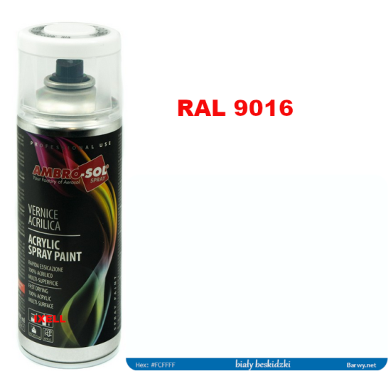 RAL 9016 LAKIER AKRYLOWY BIAŁY POŁYSK 400 ml spray AMBRO-SOL